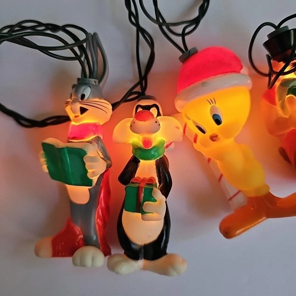 1997 Warner Bros Looney Tunes Christmas String Lights Bugs Tweety Taz Vintage